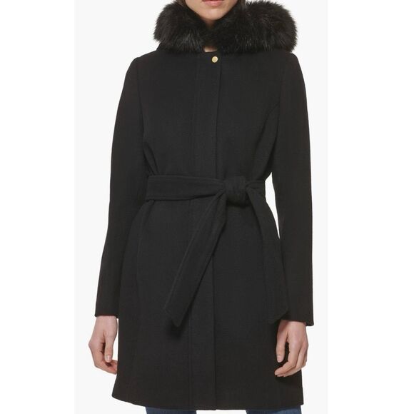 Cole Haan Signature Faux Fur Trim Wool Blend Jacket, Size 10, Black, NWT - Picture 3 of 5